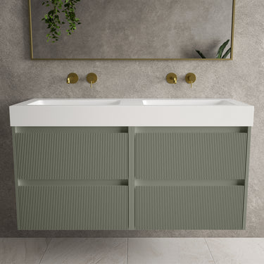 Scanalato Four Drawer Vanity Unit With Beyondstone BLOC Double Basin - Pistachio 1200mm