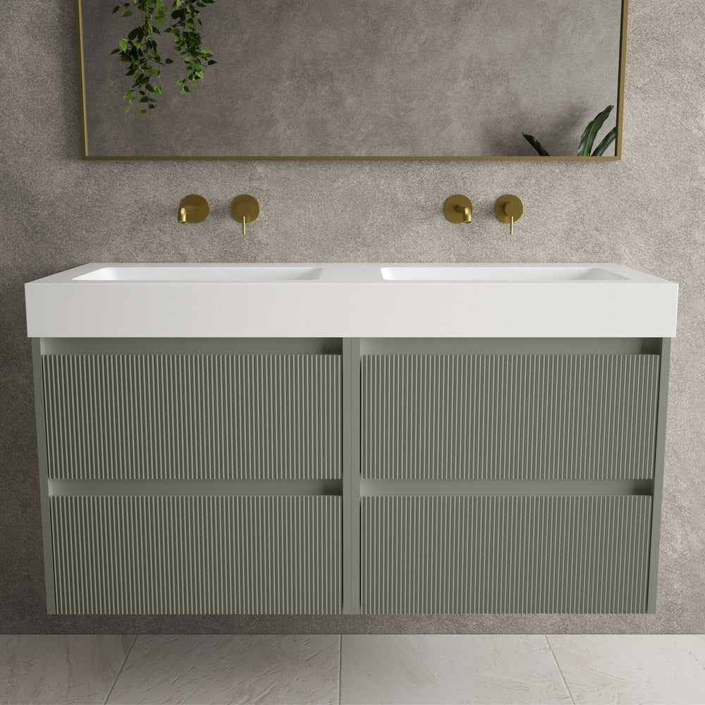 Scanalato Four Drawer Vanity Unit With Beyondstone BLOC Double Basin - Pistachio 1200mm