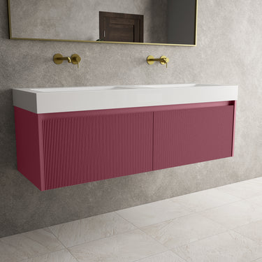 Scanalato Double Drawer Vanity Unit With Beyondstone BLOC Double Basin - Mineral Red 1400mm