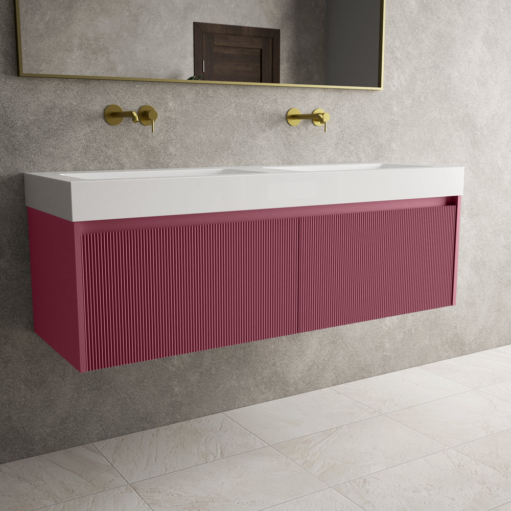 Scanalato Double Drawer Vanity Unit With Beyondstone BLOC Double Basin - Mineral Red 1400mm