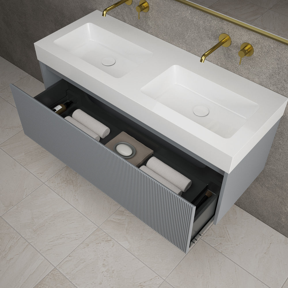Scanalato Single Drawer Vanity Unit With Beyondstone BLOC Double Basin - Dove Grey 1200mm