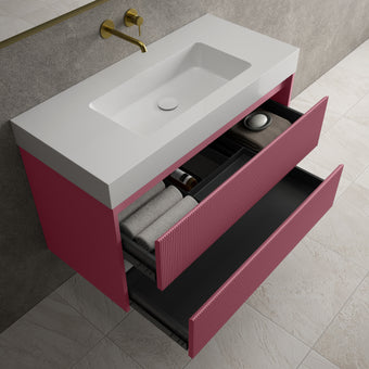 Scanalato Double Drawer Vanity Unit  With Beyondstone BLOC Basin - Mineral Red 1000mm
