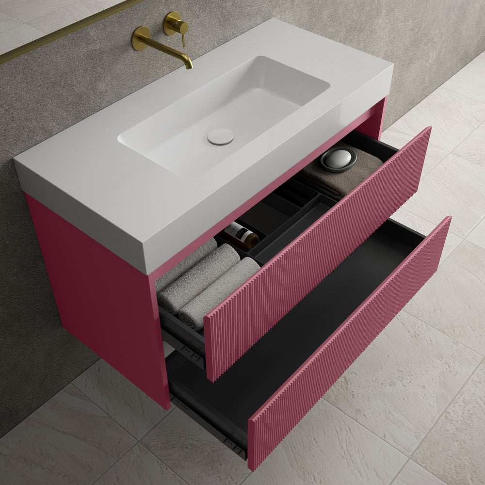 Scanalato Double Drawer Vanity Unit  With Beyondstone BLOC Basin - Mineral Red 1000mm