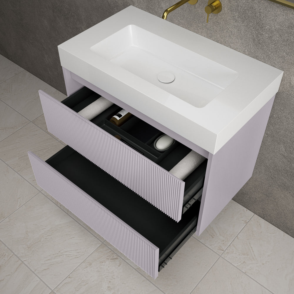 Scanalato Double Drawer Vanity Unit  With Beyondstone BLOC Basin - Soft Violet 800mm