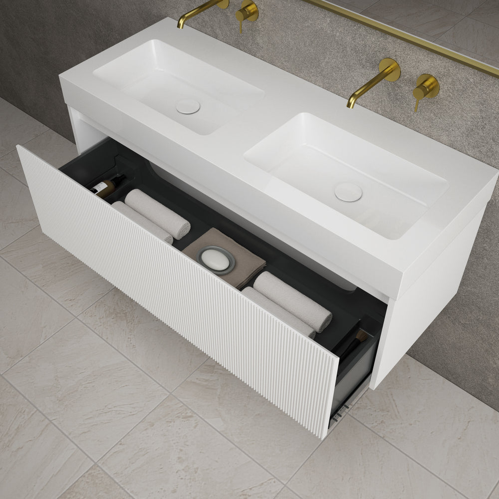 Scanalato Single Drawer Vanity Unit With Beyondstone BLOC Double Basin - Pure White 1200mm