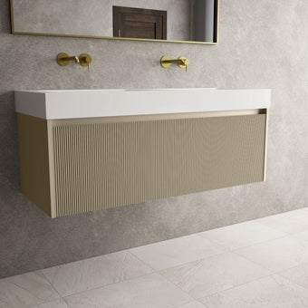 Scanalato Single Drawer Vanity Unit With Beyondstone BLOC Double Basin - Cashmere 1200mm