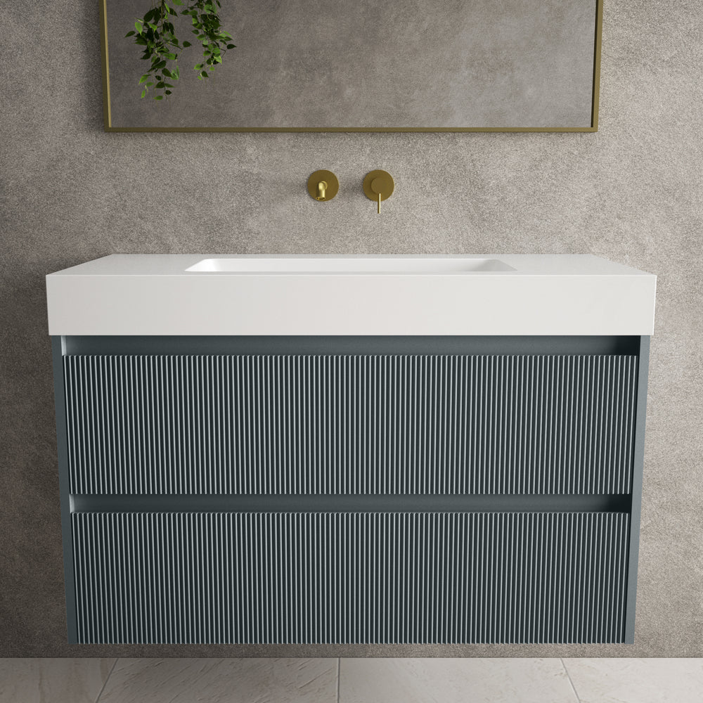 Scanalato Double Drawer Vanity Unit  With Beyondstone BLOC Basin - Anthracite 1000mm