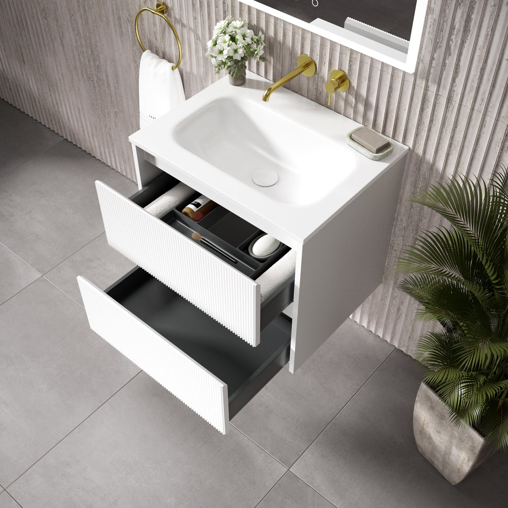 Scanalato Double Drawer Vanity Unit  With Beyondstone Basin - Pure White 600mm