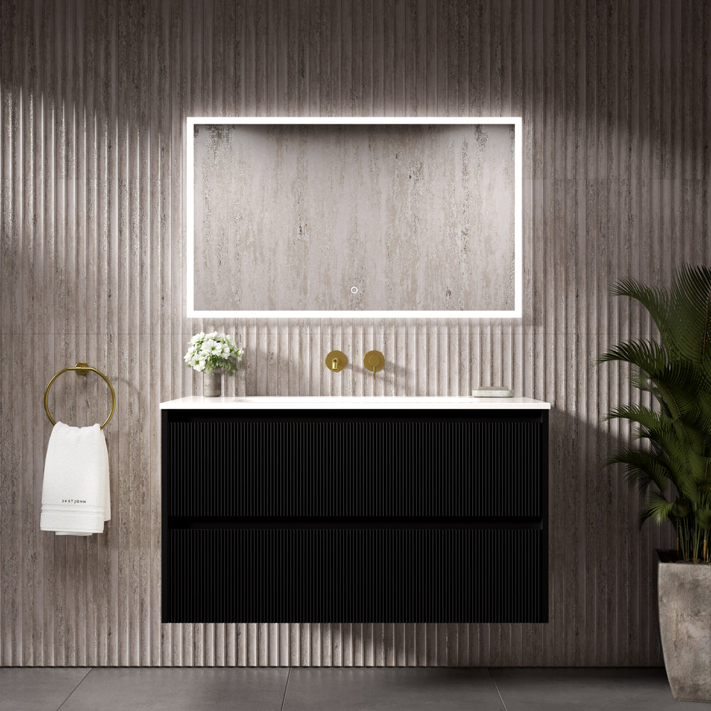 Scanalato Double Drawer Vanity Unit  With Beyondstone Basin - Pure Black 1000mm
