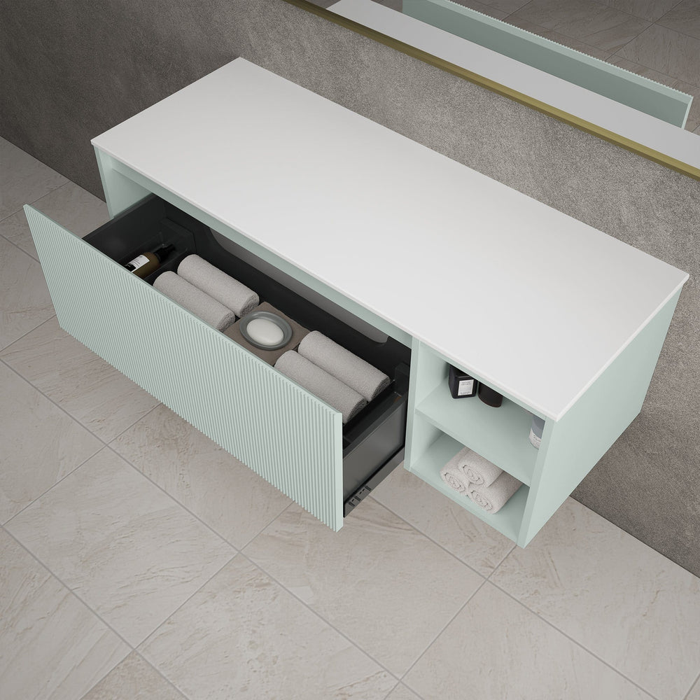 Scanalato Single Drawer Countertop Vanity Unit With Open Storage Space - Peppermint 1200mm