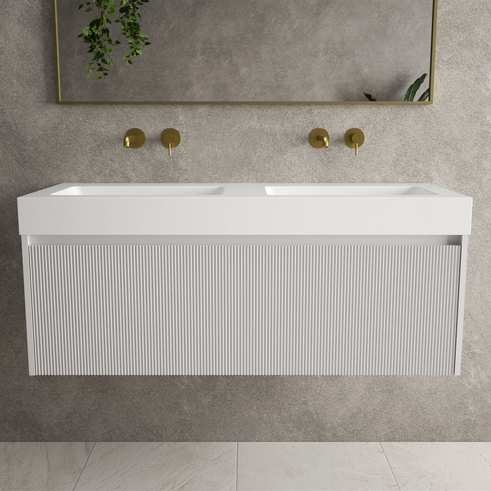 Scanalato Single Drawer Vanity Unit With Beyondstone BLOC Double Basin - Soft Grey 1200mm