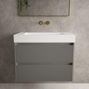 Scanalato Double Drawer Vanity Unit  With Beyondstone BLOC Basin - Rich Taupe 800mm