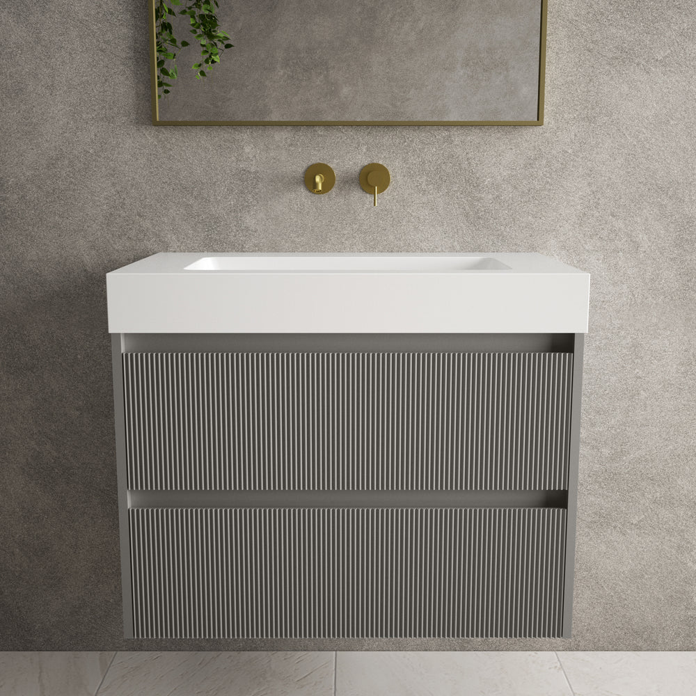 Scanalato Double Drawer Vanity Unit  With Beyondstone BLOC Basin - Rich Taupe 800mm