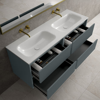 Scanalato Four Drawer Vanity Unit With Beyondstone Double Basin Anthracite - 1400mm