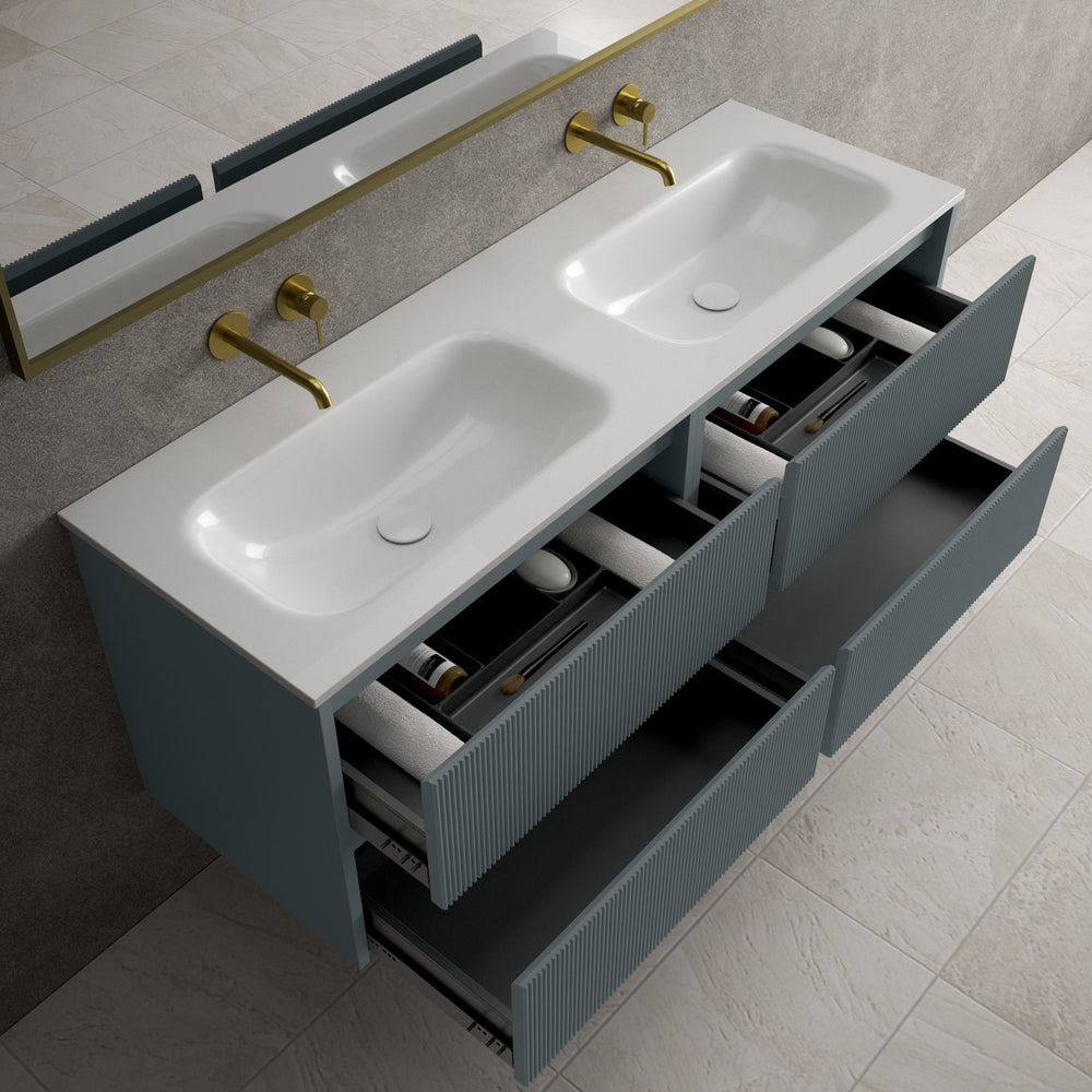 Scanalato Four Drawer Vanity Unit With Beyondstone Double Basin Anthracite - 1400mm