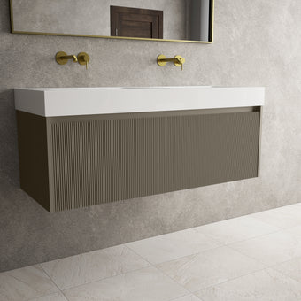 Scanalato Single Drawer Vanity Unit With Beyondstone BLOC Double Basin - Soft Taupe 1200mm