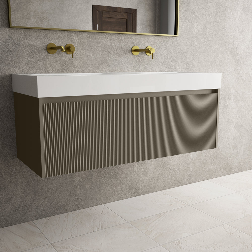 Scanalato Single Drawer Vanity Unit With Beyondstone BLOC Double Basin - Soft Taupe 1200mm