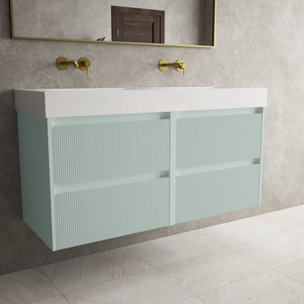 Scanalato Four Drawer Vanity Unit With Beyondstone BLOC Double Basin - Peppermint 1200mm