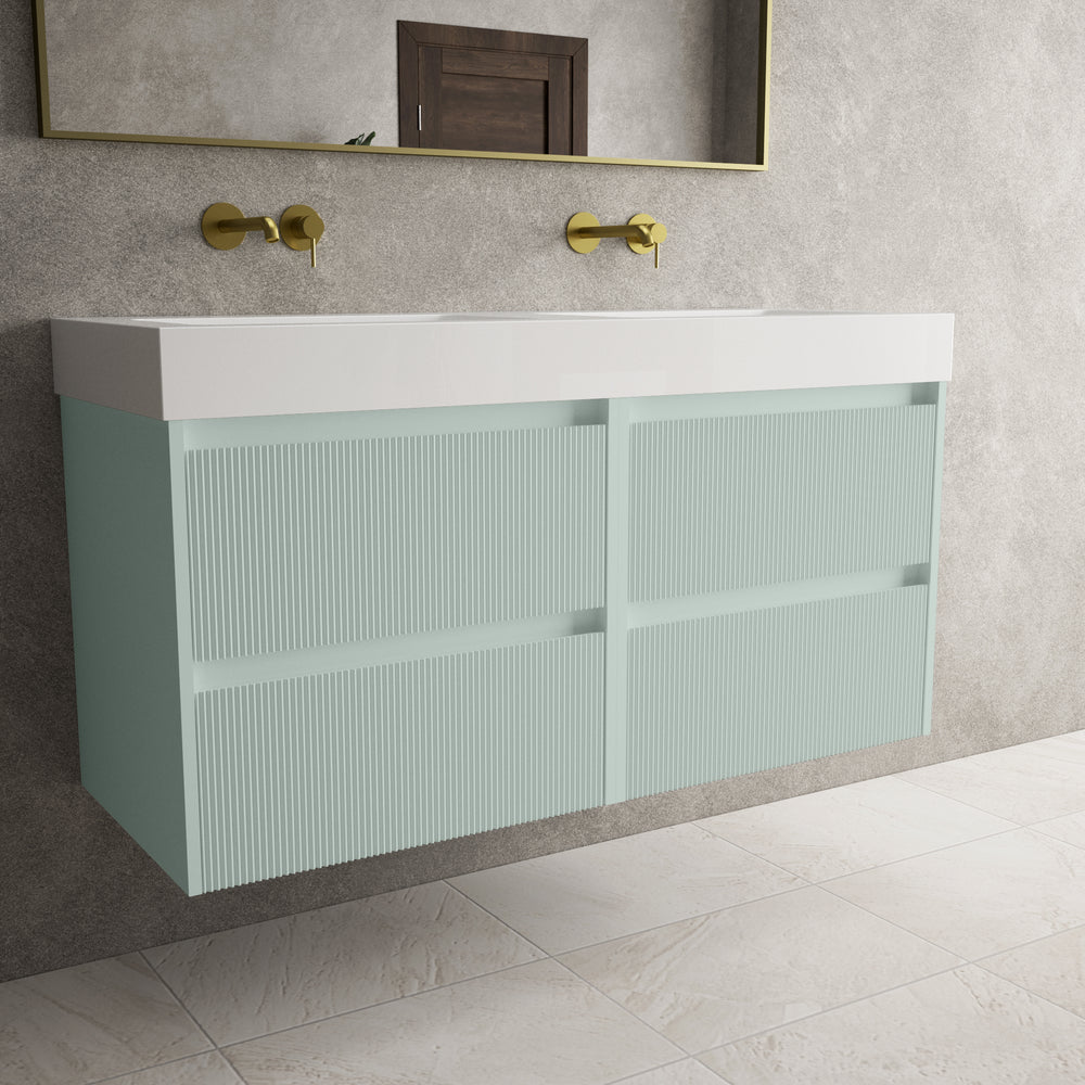 Scanalato Four Drawer Vanity Unit With Beyondstone BLOC Double Basin - Peppermint 1200mm
