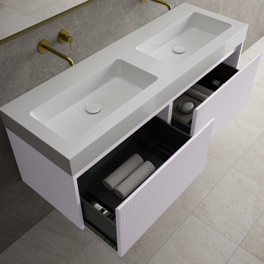 Scanalato Double Drawer Vanity Unit With Beyondstone BLOC Double Basin - Soft Violet 1400mm