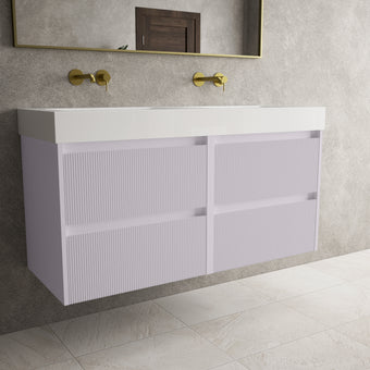 Scanalato Four Drawer Vanity Unit With Beyondstone BLOC Double Basin - Soft Violet 1200mm