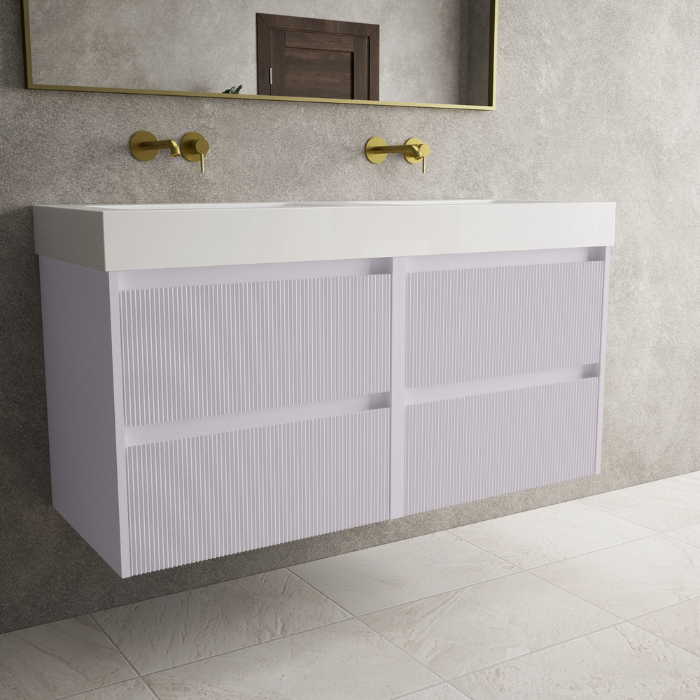 Scanalato Four Drawer Vanity Unit With Beyondstone BLOC Double Basin - Soft Violet 1200mm