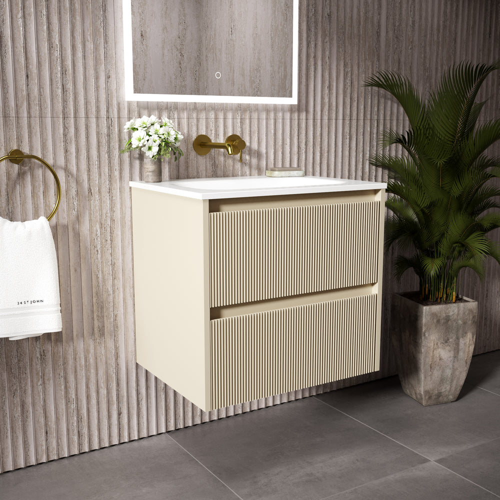 Scanalato Double Drawer Vanity Unit  With Beyondstone Basin - Cashmere 600mm