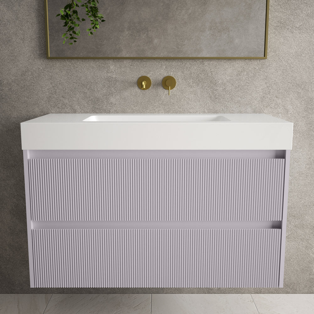 Scanalato Double Drawer Vanity Unit  With Beyondstone BLOC Basin - Soft Violet 1000mm