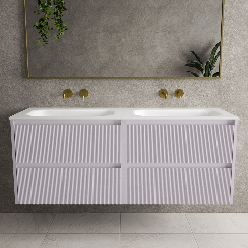 Scanalato Four Drawer Vanity Unit With Beyondstone Double Basin - Soft Violet 1400mm