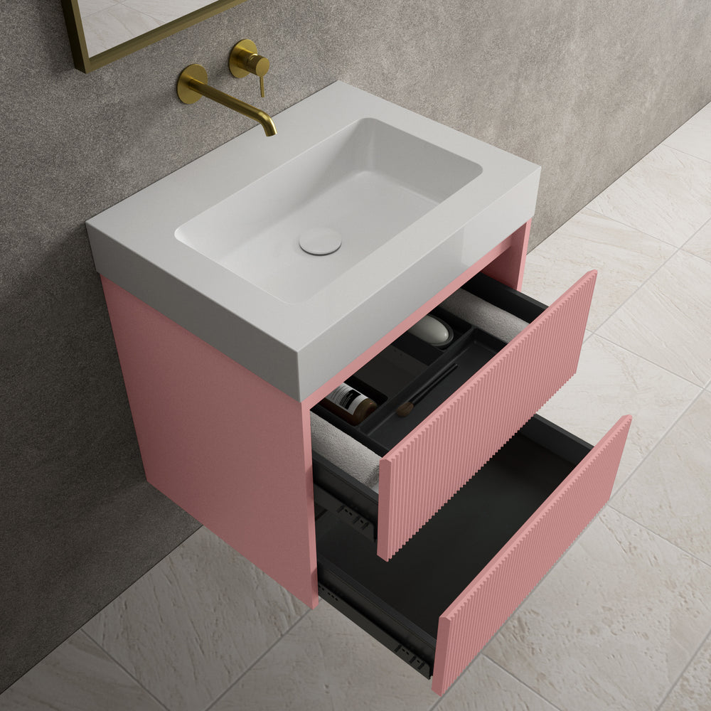 Scanalato Double Drawer Vanity Unit  With Beyondstone BLOC Basin - Dusky Pink 600mm