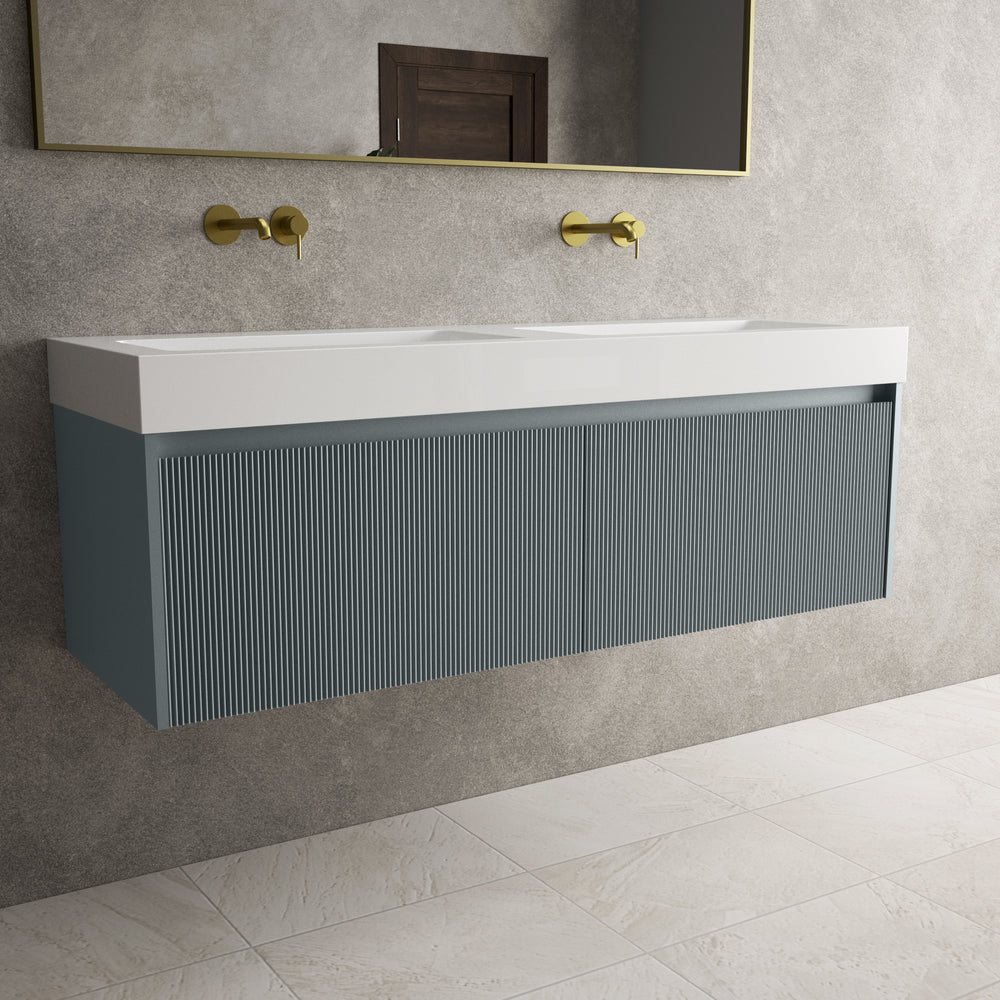 Scanalato Double Drawer Vanity Unit With Beyondstone BLOC Double Basin - Anthracite 1400mm