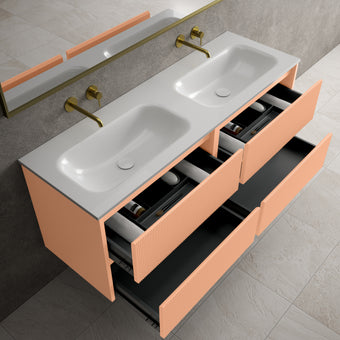 Scanalato Four Drawer Vanity Unit With Beyondstone Double Basin - Peach Fuzz 1400mm
