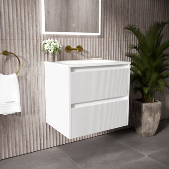 Scanalato Double Drawer Vanity Unit  With Beyondstone Basin - Pure White 600mm