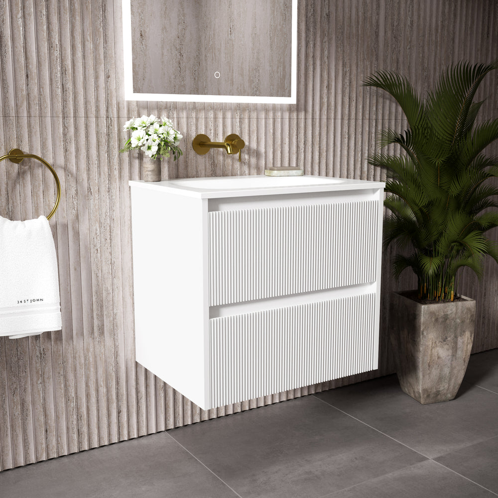 Scanalato Double Drawer Vanity Unit  With Beyondstone Basin - Pure White 600mm