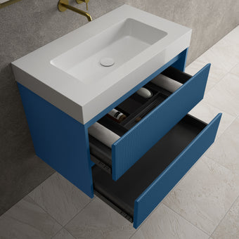 Scanalato Double Drawer Vanity Unit  With Beyondstone BLOC Basin - Ocean Blue 800mm