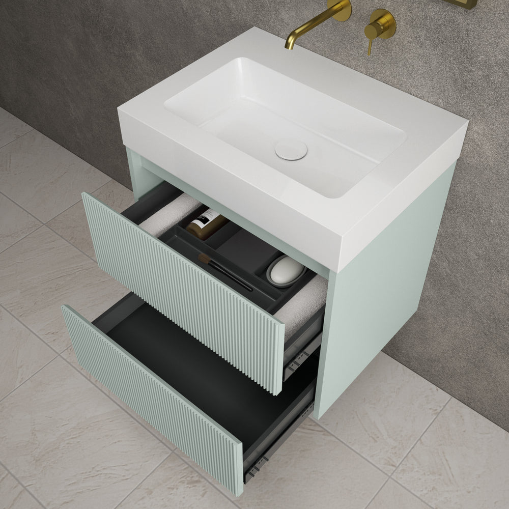 Scanalato Double Drawer Vanity Unit  With Beyondstone BLOC Basin - Peppermint 600mm