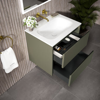 Scanalato Double Drawer Vanity Unit  With Beyondstone Basin - Pistachio 600mm