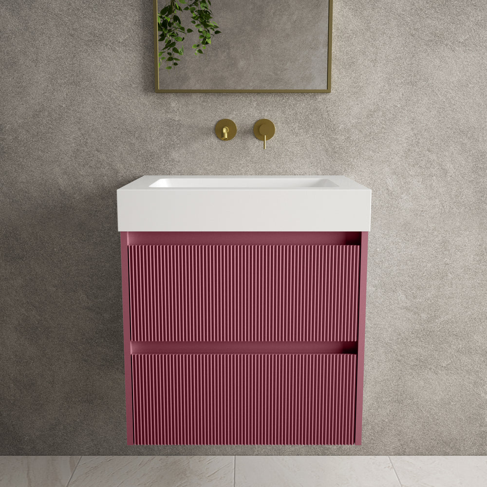 Scanalato Double Drawer Vanity Unit  With Beyondstone BLOC Basin - Mineral Red 600mm