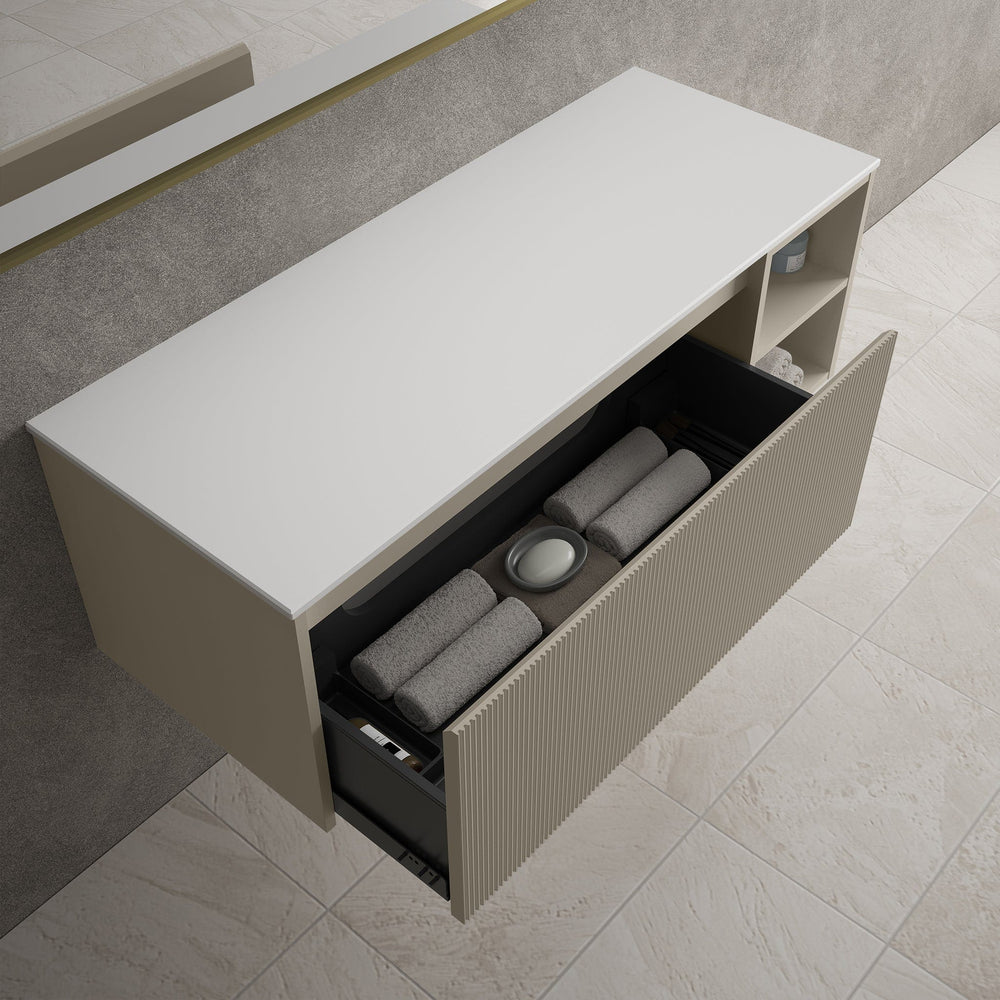Scanalato Single Drawer Countertop Vanity Unit With Open Storage Space - Soft Taupe 1200mm