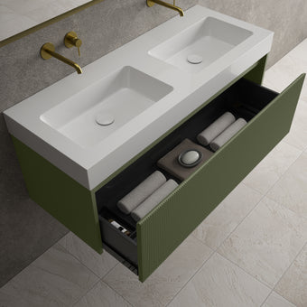 Scanalato Single Drawer Vanity Unit With Beyondstone BLOC Double Basin - Seaweed 1200mm