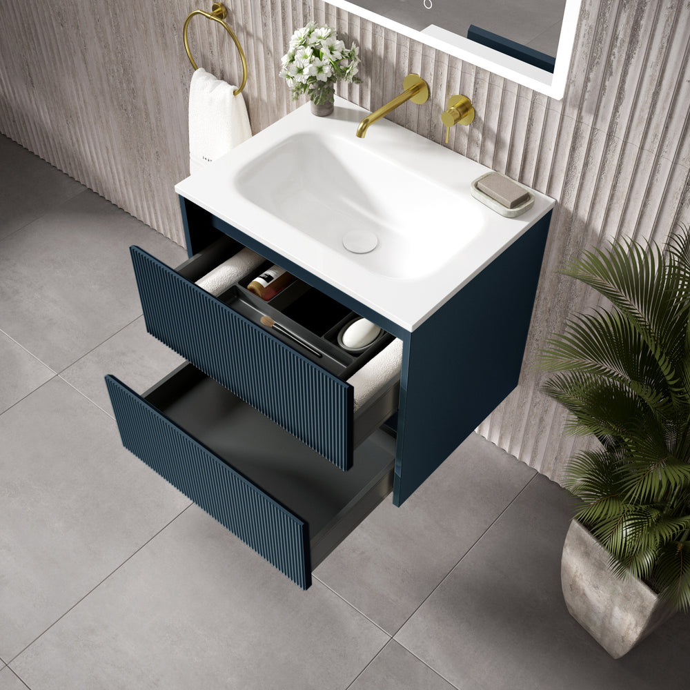 Scanalato Double Drawer Vanity Unit  With Beyondstone Basin - Midnight Blue 600mm