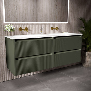 Scanalato Four Drawer Vanity Unit With Beyondstone Double Basin - Pistachio 1400mm