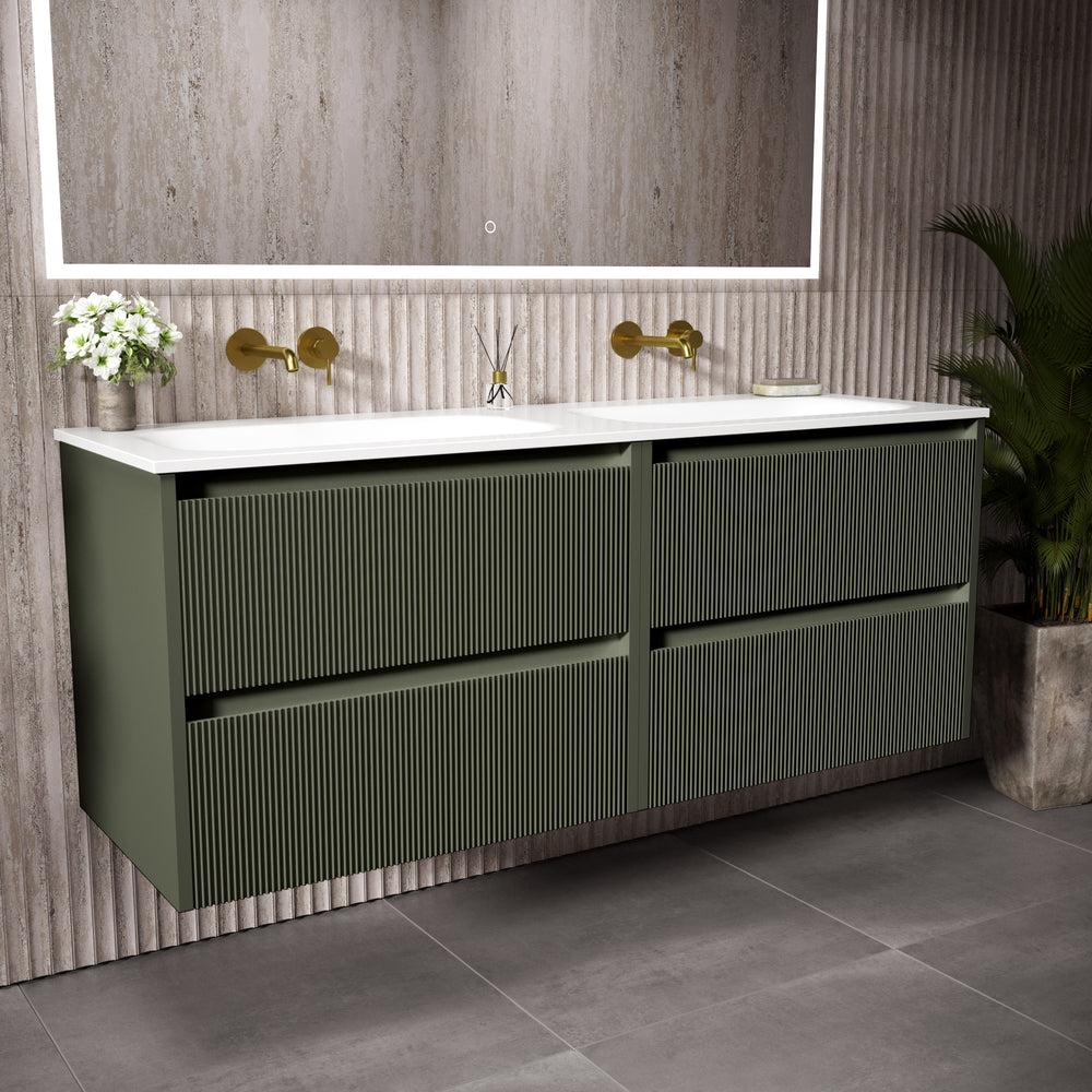 Scanalato Four Drawer Vanity Unit With Beyondstone Double Basin - Pistachio 1400mm