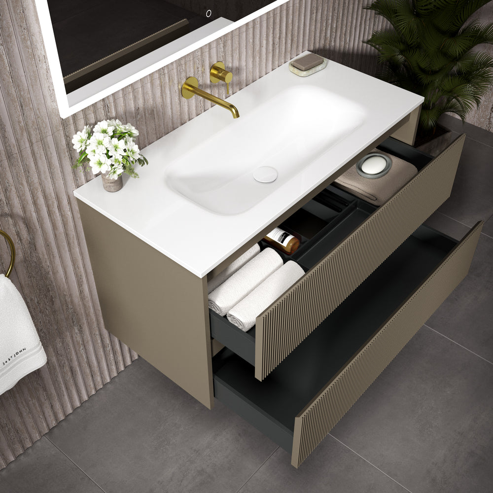 Scanalato Double Drawer Vanity Unit  With Beyondstone Basin - Soft Taupe 1000mm