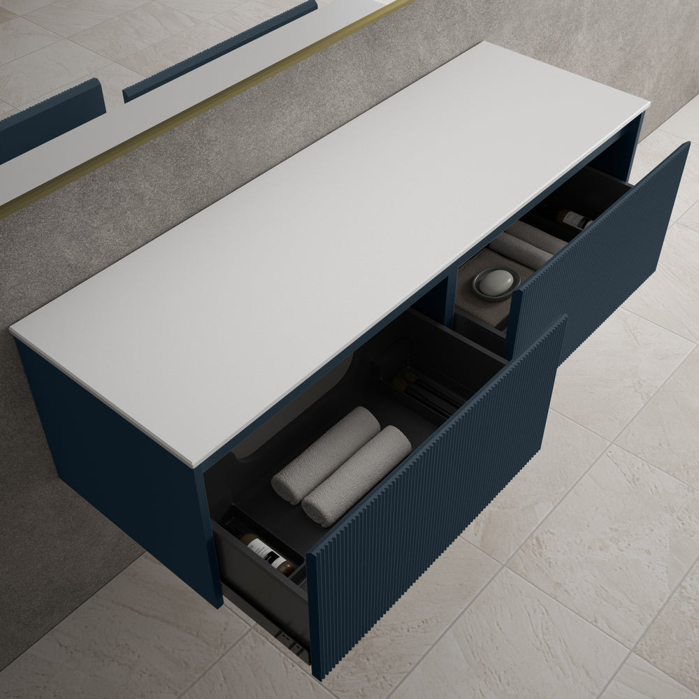 Scanalato Double Drawer Countertop Vanity Unit - Midnight Blue 1400mm