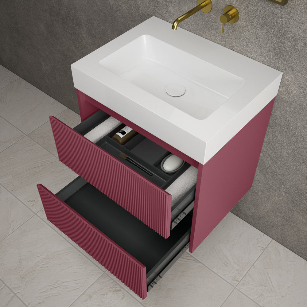 Scanalato Double Drawer Vanity Unit  With Beyondstone BLOC Basin - Mineral Red 600mm