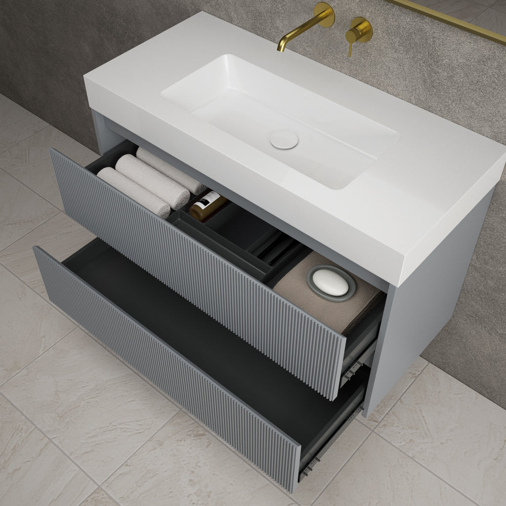 Scanalato Double Drawer Vanity Unit  With Beyondstone BLOC Basin - Dove Grey 1000mm