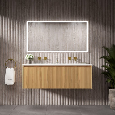 Scanalato Single Drawer Vanity Unit With Beyondstone Double Basin - Oak 1200mm