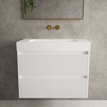 Scanalato Double Drawer Vanity Unit  With Beyondstone BLOC Basin - Pure White 800mm
