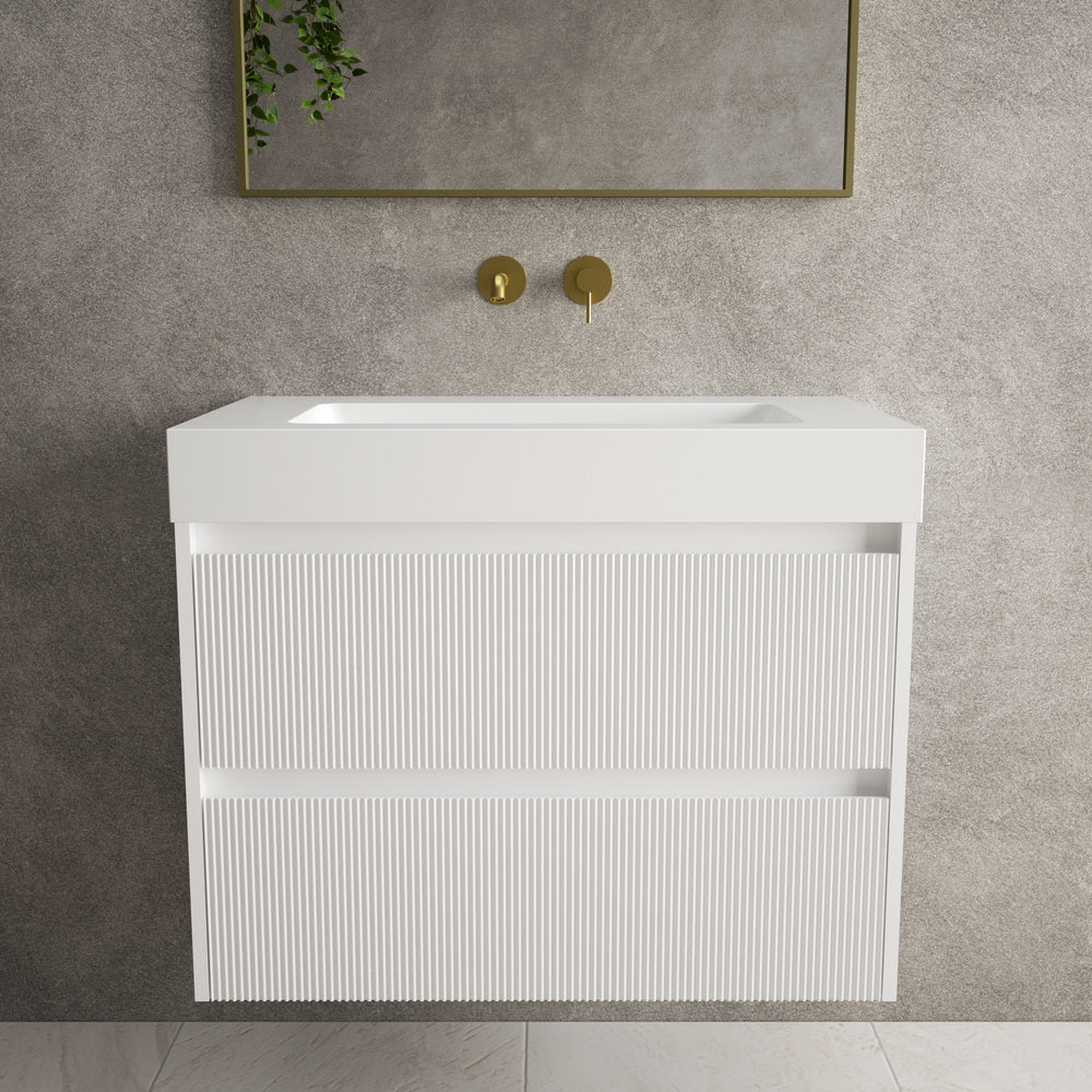 Scanalato Double Drawer Vanity Unit  With Beyondstone BLOC Basin - Pure White 800mm